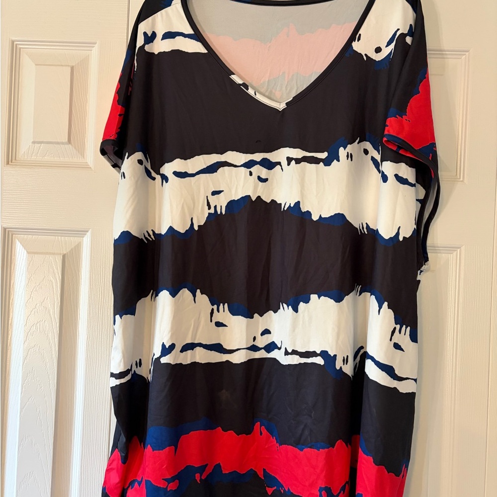 SHEIN Black White Navy & Red V-Neck Swim Coverup